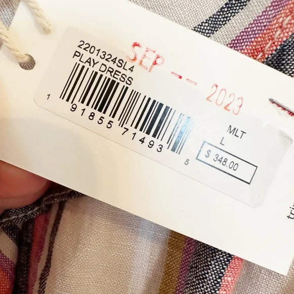 NWT Trina Turk Out of Office Play Dress Linen Ruffle Striped Flutter Sleeve L - Picture 7 of 7